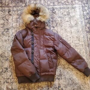 Triple F.A.T. Goose Brown Down Bomber Jacket Real Fur Hood Size M